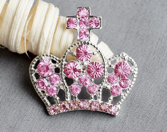 5 Rhinestone Button Embellishment Pink Crystal TIARA CROWN Bridal Wedding Brooch Bouquet Invitation Cake Decoration BT542