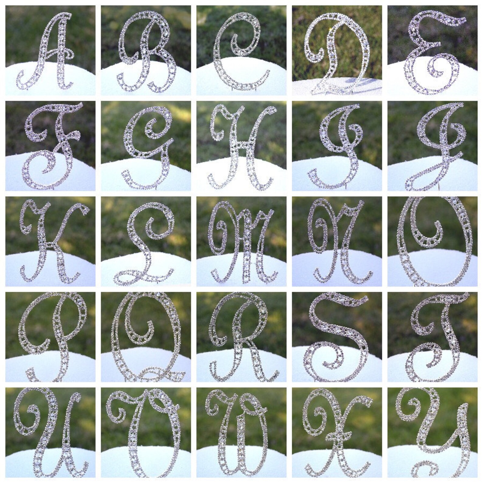Rhinestone Crystal Monogram Wedding Cake Topper Initial Letter Silver ...