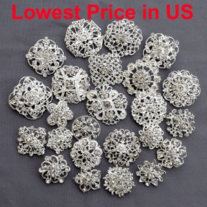 24 pcs Silver Rhinestone Brooch Lot Crystal Brooches Wedding Invitation Cake Decoration Brooch Bouquet Kit Wholesale Set BR679