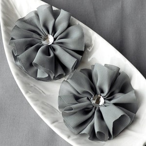 20 pcs Grey Chiffon Flower Soft Fabric Silk Rhinestone Ballerina Twirl Flower Bridal Wedding Garter Baby Hair Comb Headband SF159