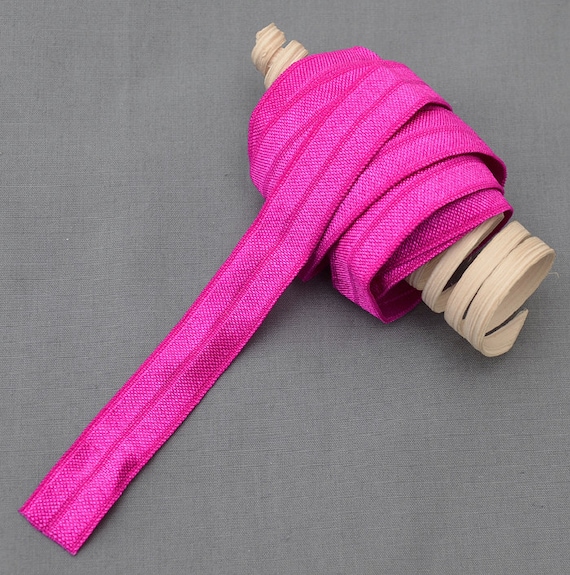 5 Yard Fuchsia Pink 5/8 Fold Over Elastic Shinny Foldover Elastic Cord Elastic Headband Elastic Lace FOE Hair Bow Tie DIY EL003