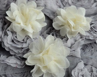 20 pcs Chiffon Tulle Chic Rose Flower Ivory Cream Silk Bridal Wedding Baby Hair Comb Bow Headband Clip FREE Combine Shipping SF042