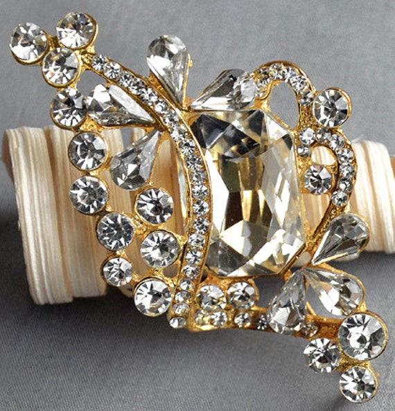 Rhinestone Brooch Embellishment Crystal Pearl Gold Wedding Etsy
