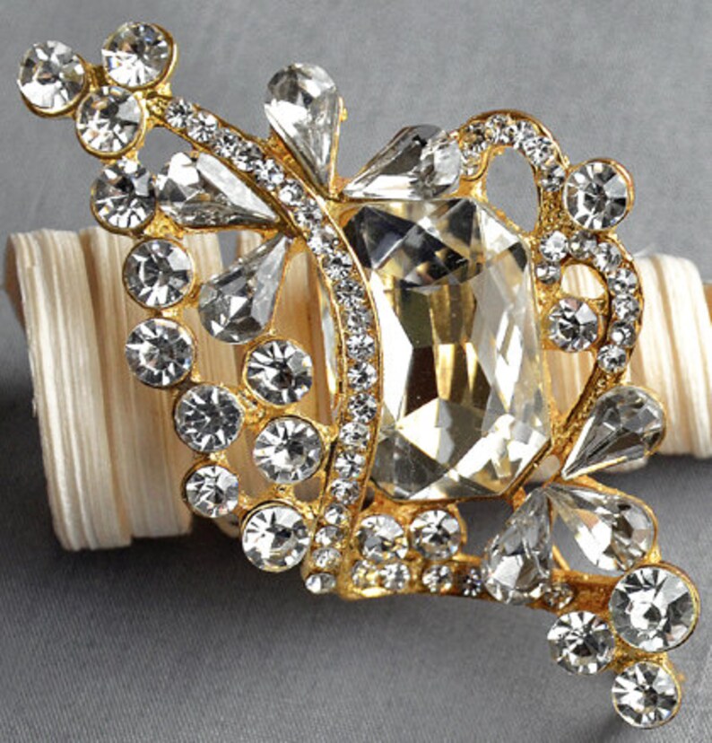 Rhinestone Brooch Embellishment Crystal Pearl Gold Wedding Etsy