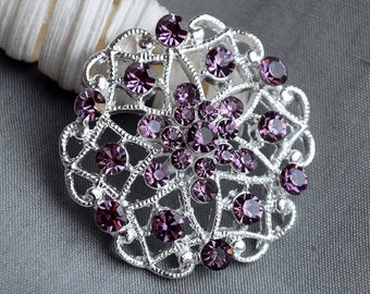 10 pcs Rhinestone Button Embellishment Amethyst Purple Crystal Bridal Hair Comb Wedding Brooch Bouquet Invitation BT339