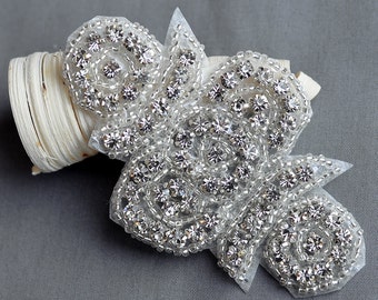 Rhinestone Applique Bridal Accessories Crystal Trim Rhinestone Beaded Applique Wedding Dress Sash Belt Headband Jewelry RA033