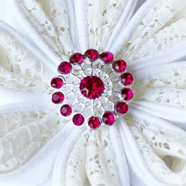 10 Rhinestone Button Fuchsia Hot Pink Round Diamante Crystal Hair Flower Comb Wedding Invitation Scrapbooking BT124