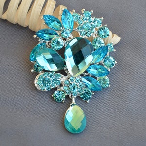 Rhinestone Brooch Teal Blue Aqua Blue Crystal Brooch Wedding Brooch Bouquet Cake Invitation Shoe Clip Hair Comb Supply BR452