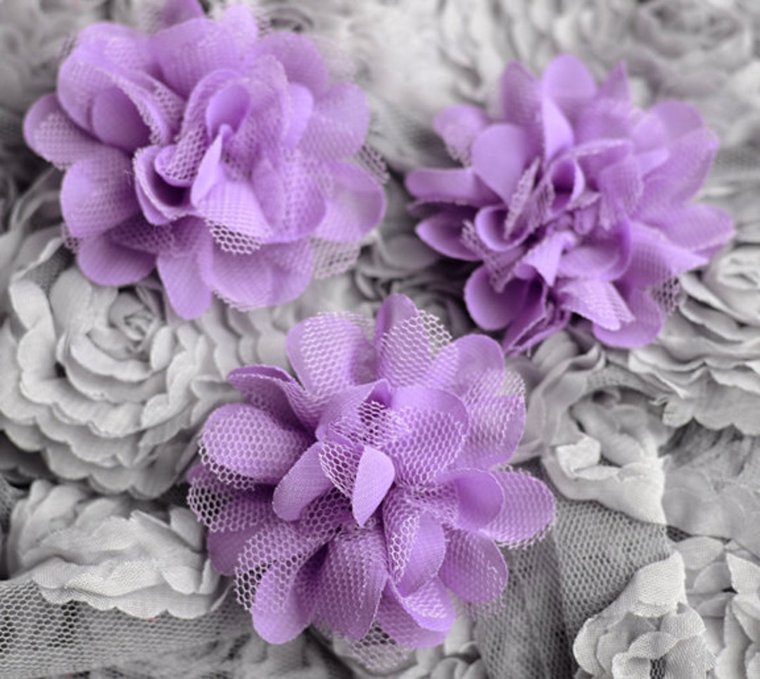 20 Pcs Chiffon Tulle Chic Rose Flower Lavender Purple Silk