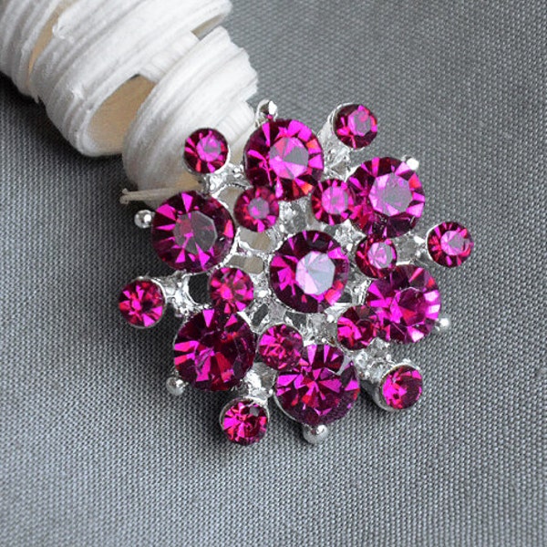 10 pcs Strass Bouton Embellissement Fuchsia Rose vif Cristal Bridal Peigne Broche de mariage Bouquet Invitation Gâteau BT197