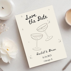 Champagne Save the Date, Save the Date Template, Wedding Invitation, Handwritten, Champagne, Classic, Digital Download