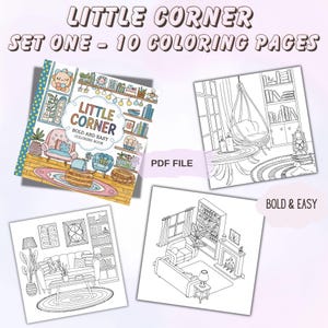 Little Corner: Super Cute Designs of Cozy, 10 Printable Coloring Pages, for Kids Cozy Coloring Book for Adults, Cute Adult Coloring
