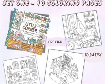 Little Corner: Super Cute Designs of Cozy, 10 Printable Coloring Pages, for Kids Cozy Coloring Book for Adults, Cute Adult Coloring