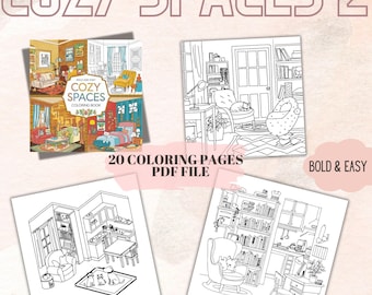 Espacios acogedores: diseños súper lindos de espacios acogedores, 20 páginas para colorear imprimibles, para niños Libro para colorear acogedor para adultos, lindo para colorear, atrevido y fácil