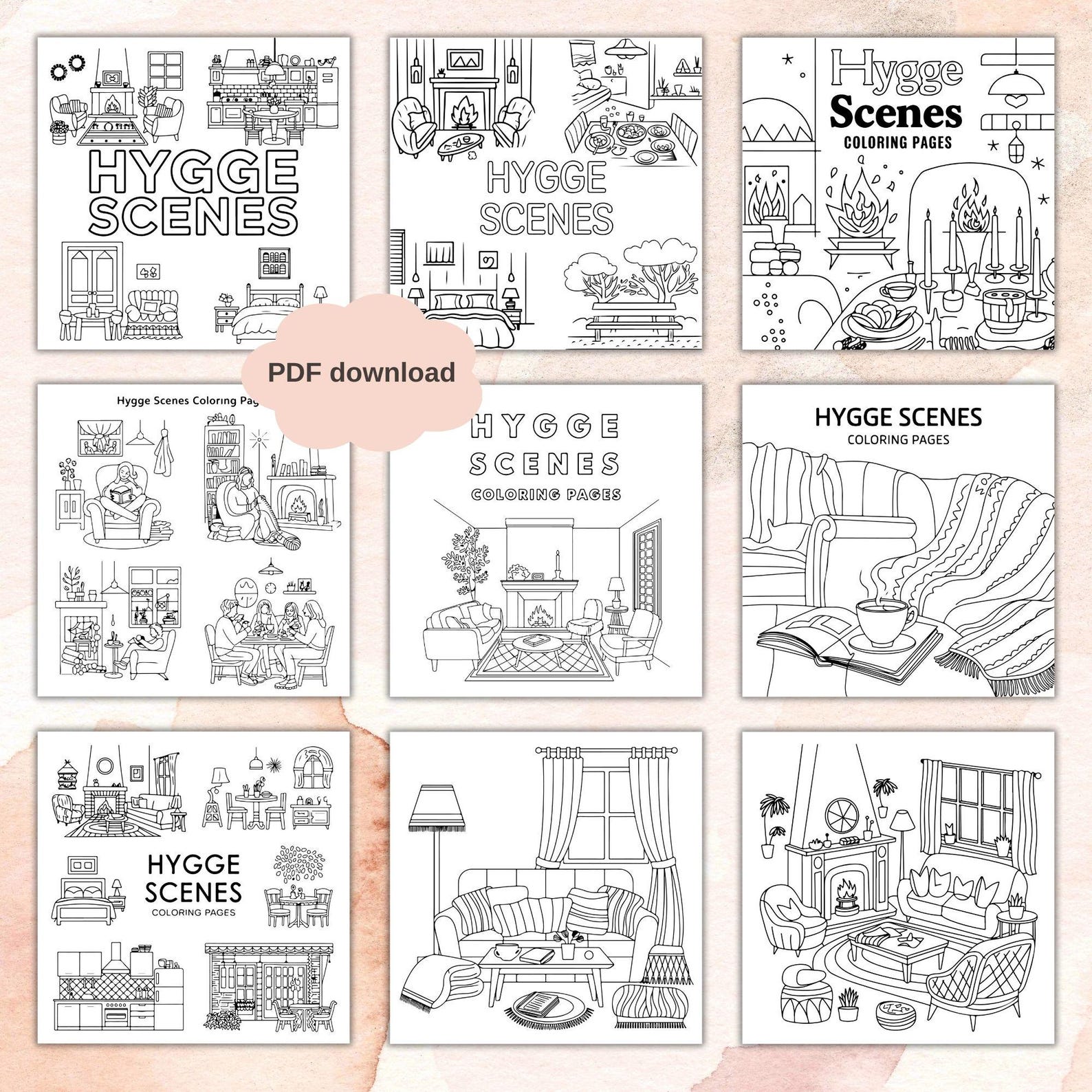 72 Hygge Place Coloring, Cozy Moments Coloring Pages, Bold and Easy ...