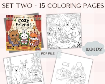 Cozy Friends Coloring Book, Adorable Animals Coloring Pages, Comfy Relaxation Printable, Cozy Friends Digital Download, Bold & Easy PDF