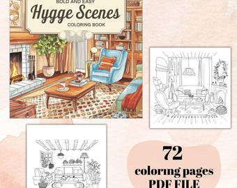 72 Hygge Place Coloring, Cozy Moments Coloring Pages, Bold and Easy Coloring Pages, Adult Coloring Book, Digital Coloring Book, Hygge Scenes