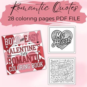 28 Páginas para colorir com citações do Dia dos Namorados, Páginas para colorir aconchegantes do Dia dos Namorados para adultos, Página de atividades do Dia dos Namorados, Download em PDF