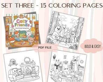 Cozy Friends Coloring Book, Adorable Animals Coloring Pages, Comfy Relaxation Printable, Cozy Friends Digital Download, Bold & Easy PDF