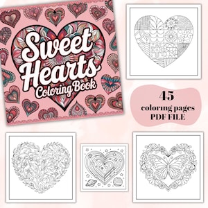45 Valentine&#39;s Day Heart Coloring Pages Bundle, Printable Designs for Adults & Kids, Mandala Heart Pattern Art,  Activity Coloring Book