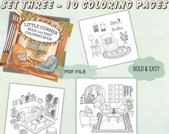 Little Corner: diseños súper lindos de acogedores, 10 páginas para colorear imprimibles, para niños, libro para colorear acogedor para adultos, lindo libro para colorear para adultos
