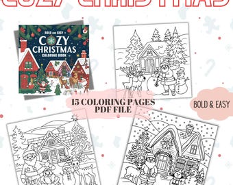 Christmas Coloring Pages, 15 Cute and Cozy Holiday Illustrations, Printable Instant Digital Download PDF Book for Fun and Relaxation, Xmas
