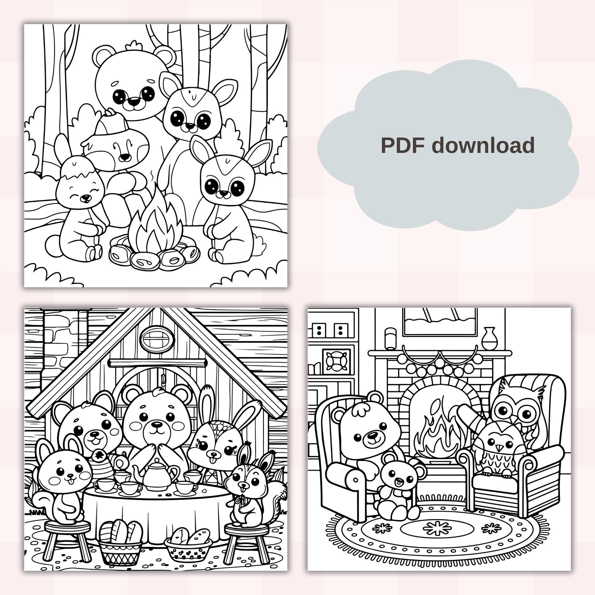 Cozy Friends Coloring Book, Adorable Animals Coloring Pages, Comfy ...