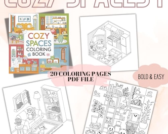 Espacios acogedores: diseños súper lindos de espacios acogedores, 20 páginas para colorear imprimibles, para niños Libro para colorear acogedor para adultos, lindo para colorear, atrevido y fácil