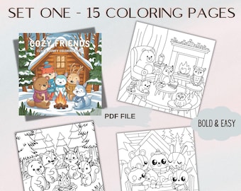 Cozy Friends Coloring Book, Adorable Animals Coloring Pages, Comfy Relaxation Printable, Cozy Friends Digital Download, Bold & Easy PDF