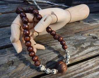 Statement Tribal Wood Bead Necklace, Cross Charm, Tribal Jewelry, Wood Bead Necklace, Boho Wood Bead Necklace, Wood Bead Jewelry