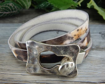 Equestrian inspired leather wrap bracelet, cowgirl bracelet, large leather wrap, boho jewelry, artisan jewelry,  custom sizing