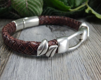 Braided leather bangle bracelet, thick leather bracelet, boho jewelry, Tribal Egyptian inspired, size 8 3/4