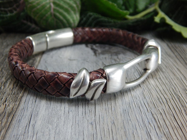 Braided leather bangle bracelet, thick leather bracelet, boho jewelry, Tribal Egyptian inspired, size 8 3/4 image 1