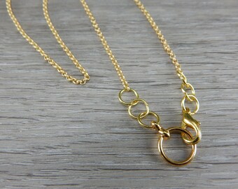 Gold minimalist rolo chain necklace, boho link necklace, uniquely handcrafted connector ring, 16" gold plated rolo chain, summer, wedding