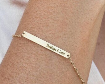 Pulsera personalizada con barra rellena de oro de 14k: Pulsera con nombre grabado