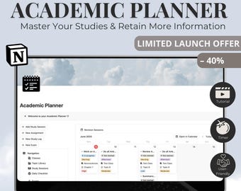 Notion Academic Planner for Students | Study Organizer Exam Tracker University Dashboard Semester Planner Pomodoro Template