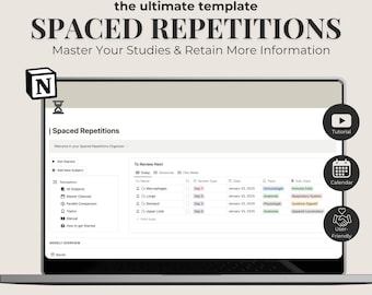 Spaced Repetition Notion Template Study Planner for Exams Student Organizer Digital Tracker Revision System for Med School and College