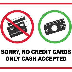 Sorry, geen creditcardbetaling - alleen contant geaccepteerd Zakelijke winkel Detailhandel Salon Extern bord Kennisgeving hard PVC-foamex bord of vinylsticker