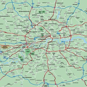 Mapa de los distritos de Londres, regiones, áreas, carreteras principales, regiones de condados, póster detallado, impresión, laminación opcional, varios tamaños, herramienta educativa