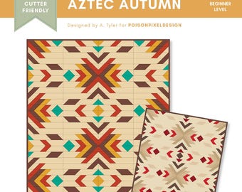 PDF Quilt Pattern "Aztec Autumn", Printable PDF | Aztec Quilt Pattern | Native American Quilt Design | Geometric Quilt Design | Throw Quilt