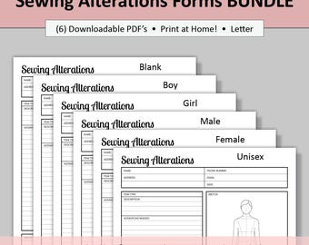 Printable Sewing Alterations Forms BUNDLE, Six Versions Included (Digital PDF Download, Letter Only)