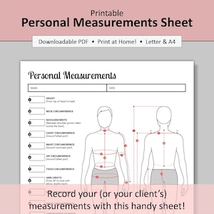 Hoja de costura imprimible: Hoja de medidas para hombre (Descarga digital en PDF, tamaño carta y A4)