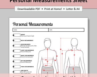 Printable Sewing Sheet: Men's Measurement Sheet (Digital PDF Download, Letter & A4)