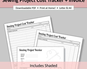 Printable Sewing Sheet: Project Cost Tracker + Invoice (Digital PDF Download, Letter & A4)