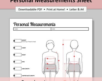 Printable Sewing Sheet: Boy Measurement Chart (Digital PDF Download, Letter & A4)