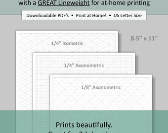 Printable ISOMETRIC & AXONOMETRIC Graph Paper: Angled Grid Paper (Digital PDF Download)