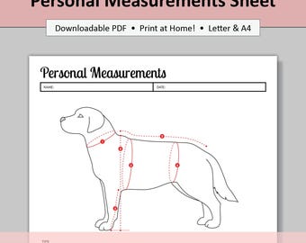 Printable Sewing Sheet: Dog Measurement Chart for Man's Best Friend (Digital PDF Download, Letter & A4)