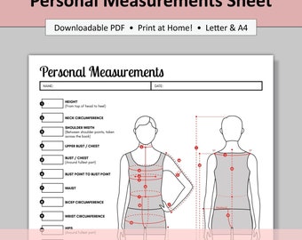 Printable Sewing Sheet: Unisex Personal Measurement Chart | Gender Neutral Measurement Chart | Body Size Chart