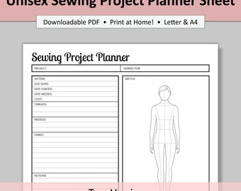 Printable Sewing Sheet: Unisex Croquis Project Planner (Digital PDF Download)