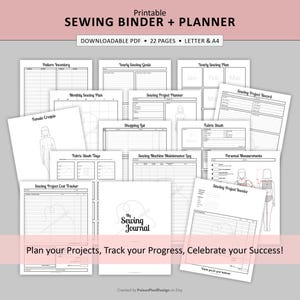 Printable Sewing Planner | PDF Sewing Binder | Sewing Notebook | Sewing Journal | Sewing Organizer | Craft Workbook | 22 Pg PDF: Letter & A4